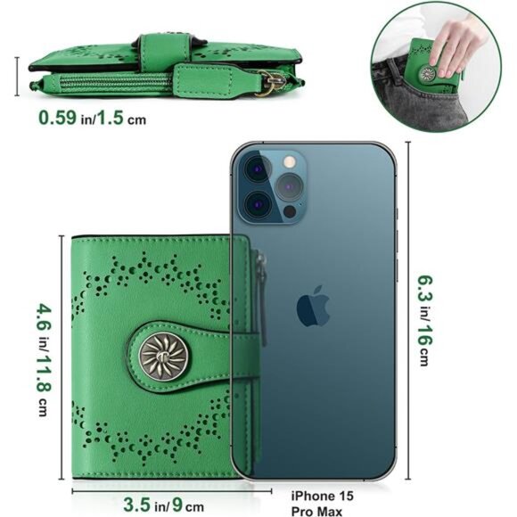 Card Holder Wallets with Zipper Green - Picture 6 of 6